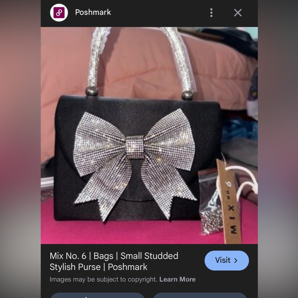 Satin Black Rhinestone Bag with Bow - Picture 6 of 6